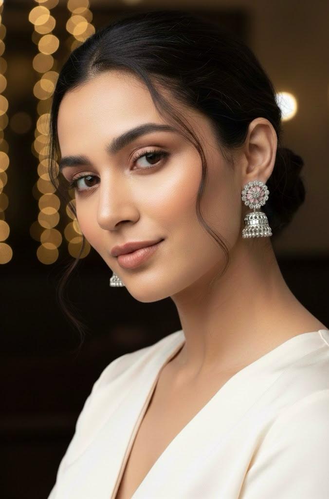 Nayvya Blush Floral Oxidised Jhumka