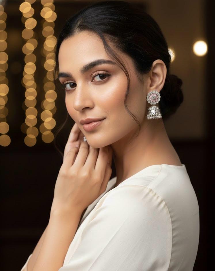 Nayvya Blush Floral Oxidised Jhumka