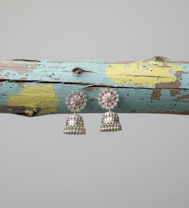 Nayvya Blush Floral Oxidised Jhumka