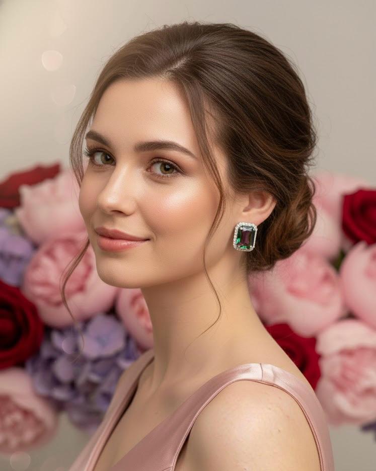 Nayvya Emerald Green Crystal Stud Earrings