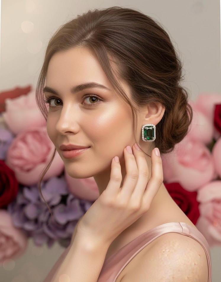 Nayvya Emerald Green Crystal Stud Earrings
