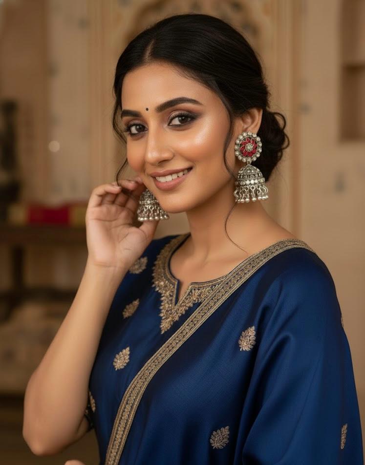 Nayvya Red Floral Oxidised Jhumka