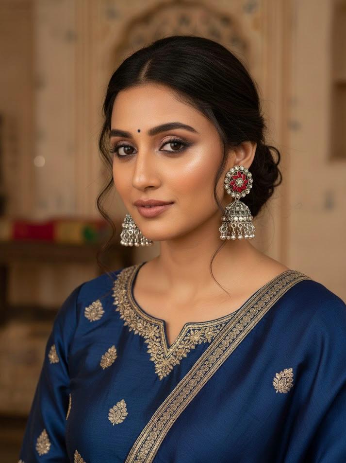 Nayvya Red Floral Oxidised Jhumka