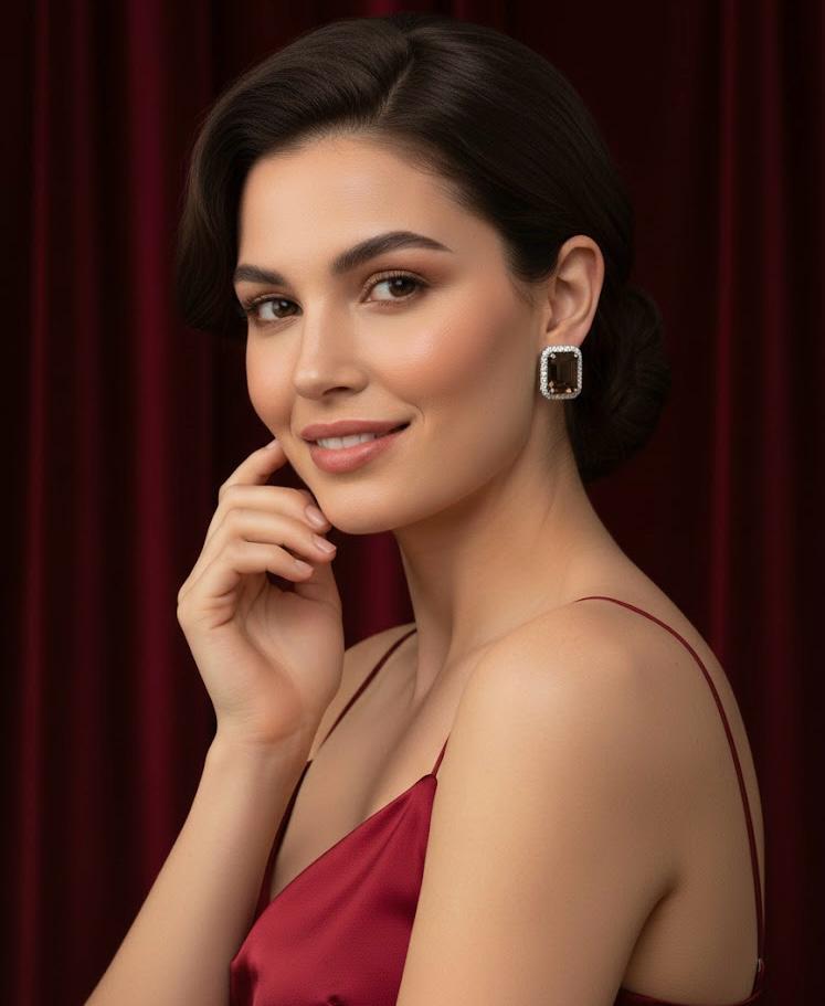 Nayvya Wine Crystal Stud Earrings