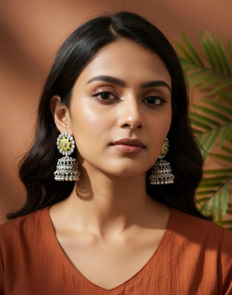 Nayvya Yellow Floral Oxidised Jhumka