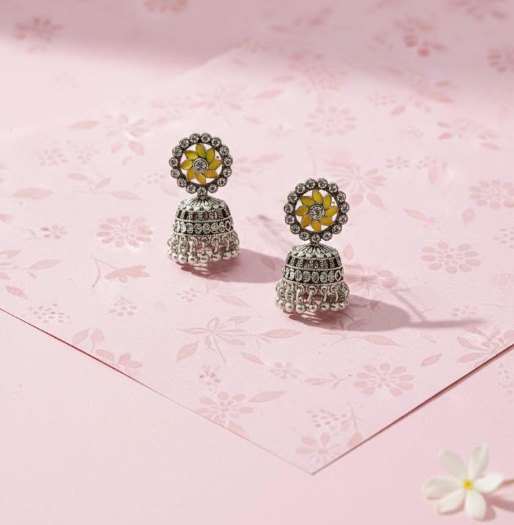 Nayvya Yellow Floral Oxidised Jhumka